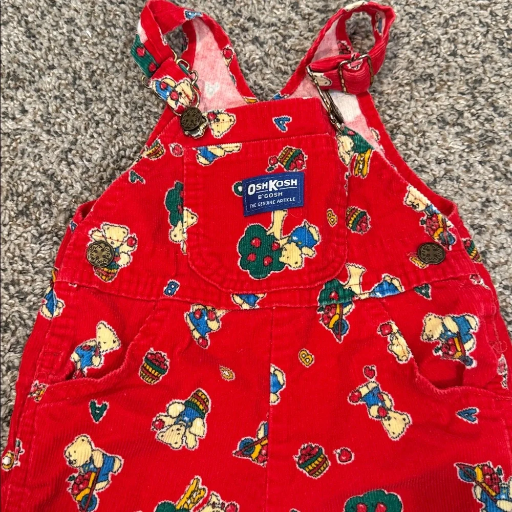 Vintage OSHKOSH Vestbak Corduroy Overalls 12 Mos Red USA bears/trees Snap Crotch